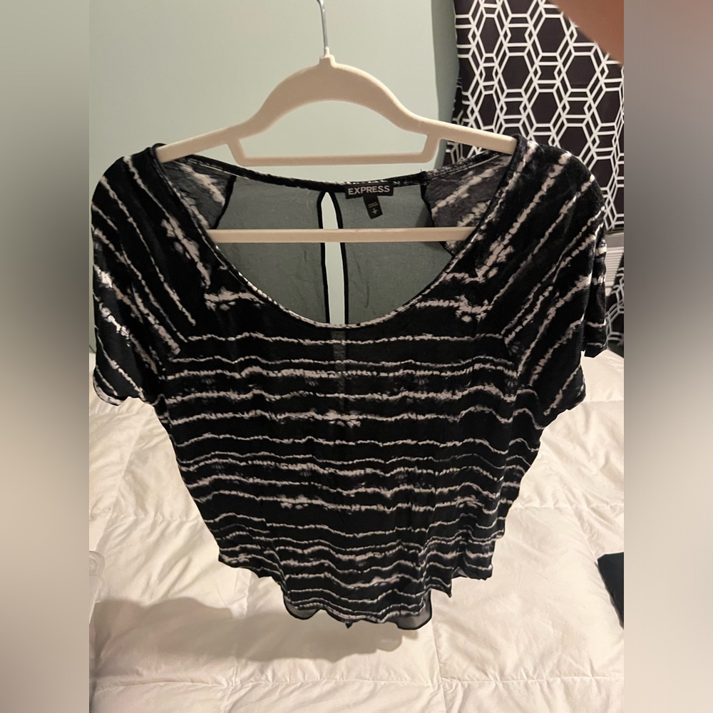 Black and White Striped Shirt with Sheer OPEN back